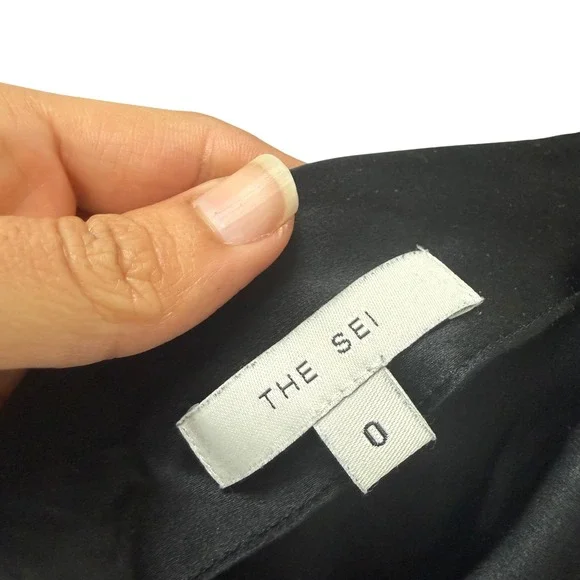 THE SEI Black 100% Silk One Shoulder Side Tie Draped Blouse Top Size 0 - Picture 3 of 6